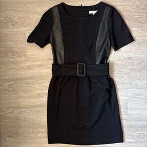 Leather panel little black dress